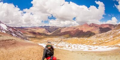 Enjoying breathtaking views in the red valley on the Ausangate trek to Machu Picchu 7 days