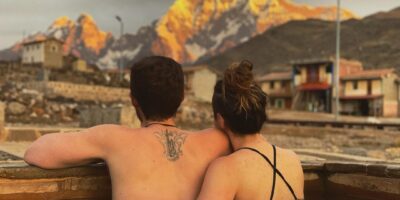 Enjoying the hot springs
