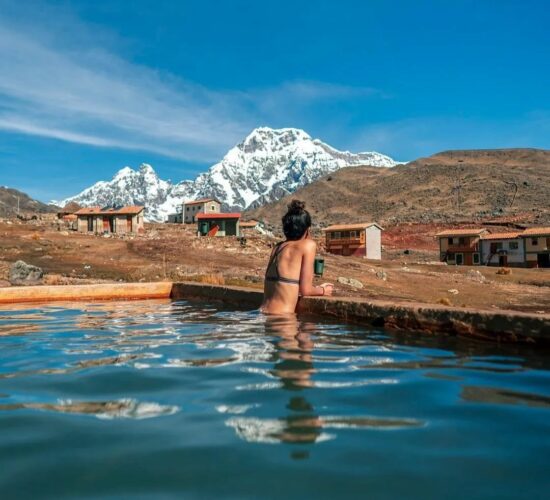 Enjoying the hot springs after a hard day