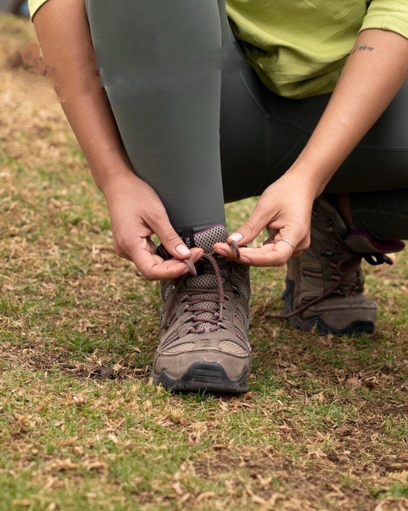Broken-in hiking boots