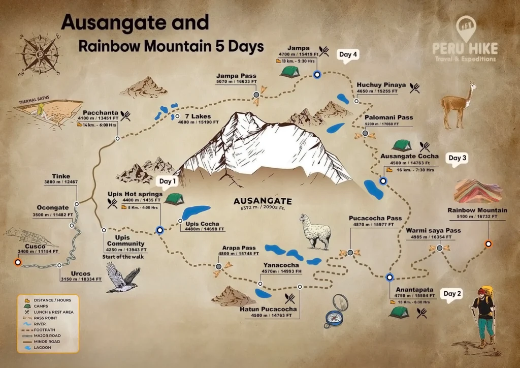Is Ausangate Trek Difficult? A Guide for Beginners 6 Ausangate trek To Rainbow Mountain 5 Days Map
