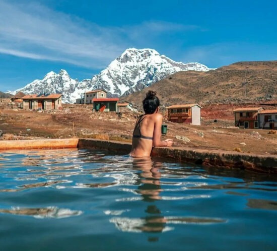 Enjoying the hot springs after a hard day